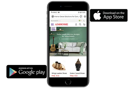 Android and iOS mobile apps for an online home decor store, built using StoreHippo ecommerce platform.