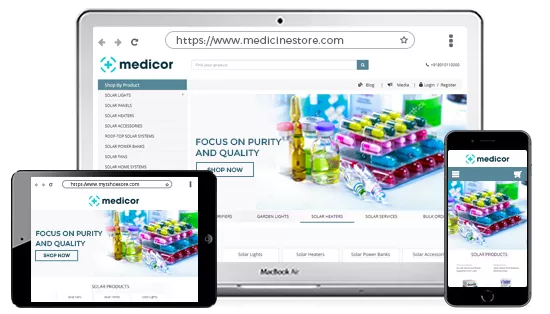 Device optimised online medical store designed using 100+ proffessional themes offered by StoreHippo