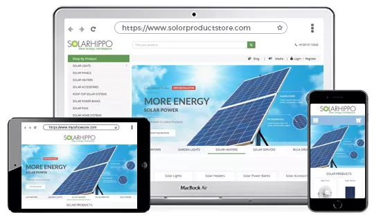 Device optimised online solar products store designed using 100+ proffessional themes offered by StoreHippo
