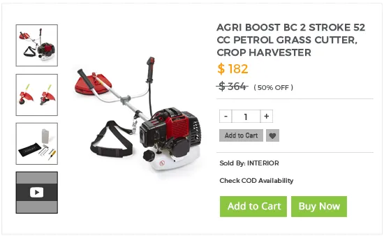 Product page of an online agriculture machinery store built using StoreHippo ecommerce platform.
