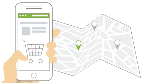 Ecommerce mobile app with an inbuilt map feature to enable geolocation-based automatic order routing.