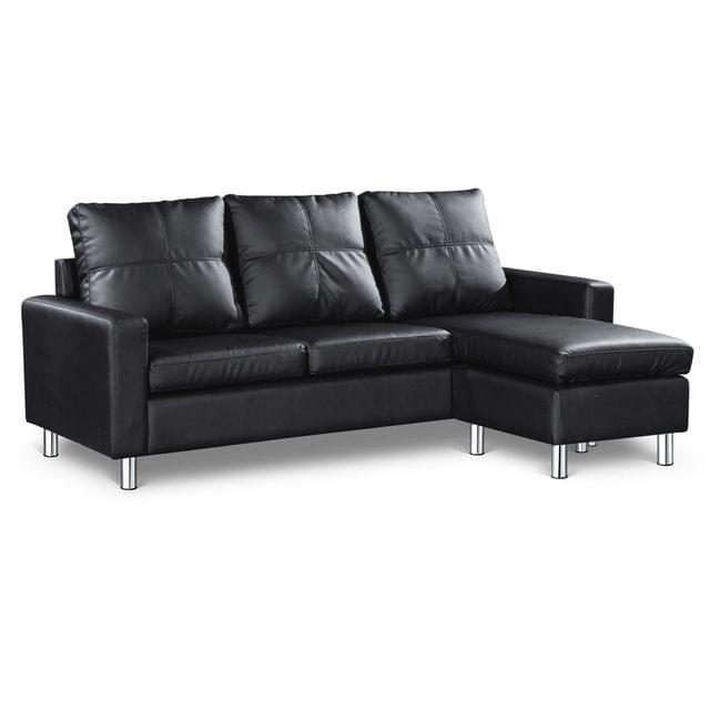 Four Seater Faux Leather Sofa with Ottoman Black