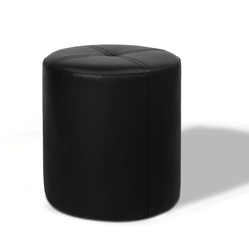 PVC Leather Round Ottoman Black