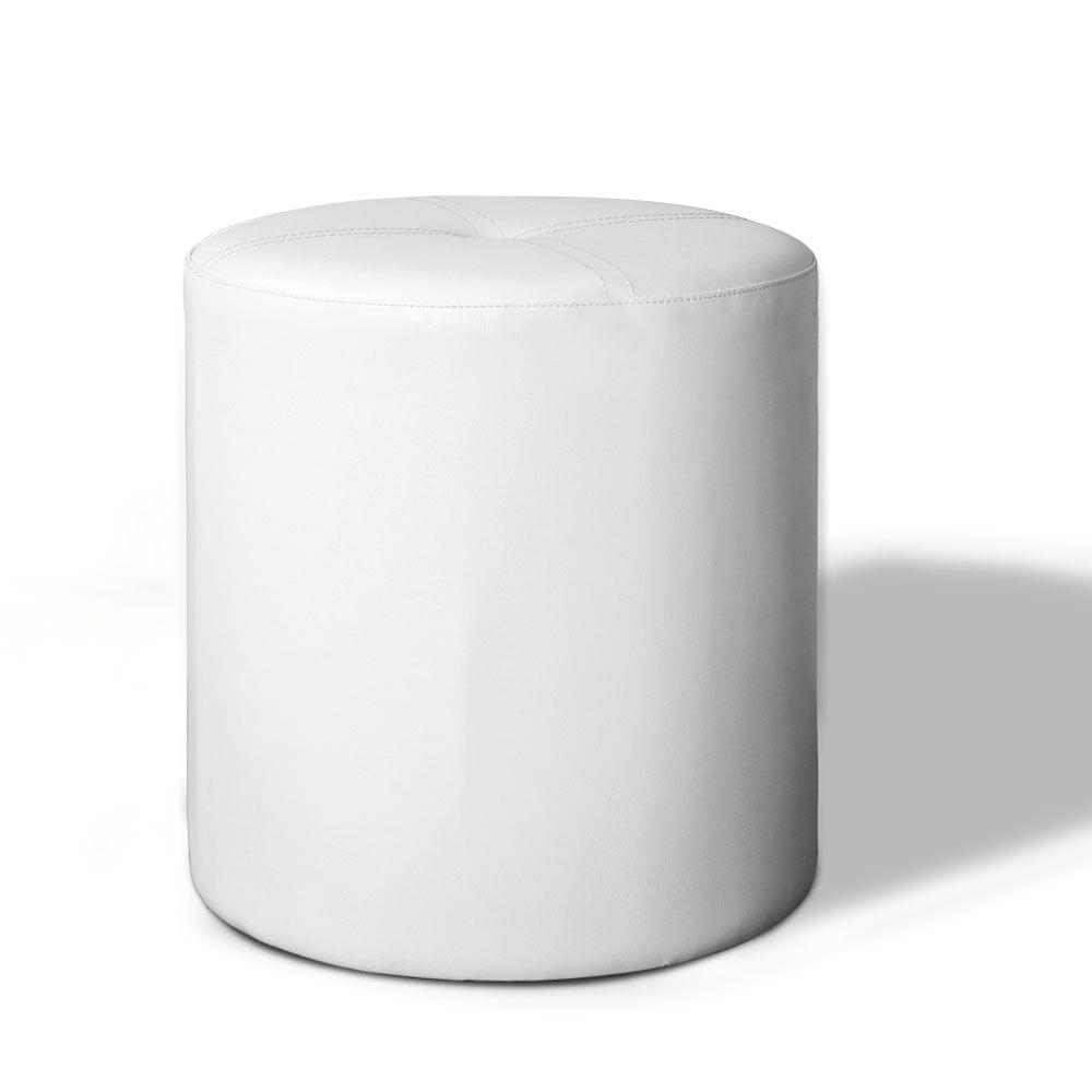 PVC Leather Round Ottoman White