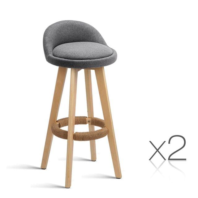 Set of 2 Fabric Bar Stools Grey