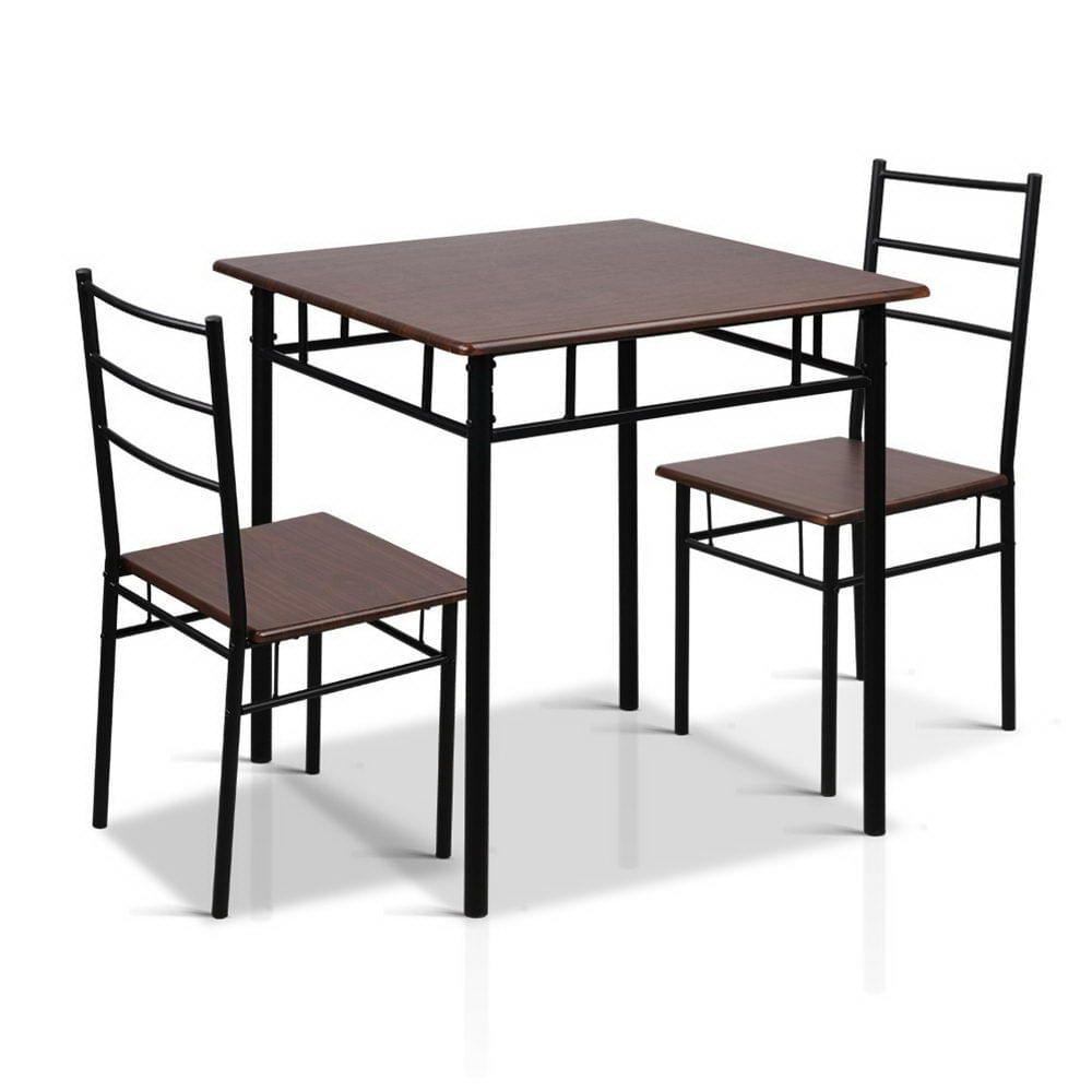 Industrial Dining Table and Chairs Set Walnut and Black