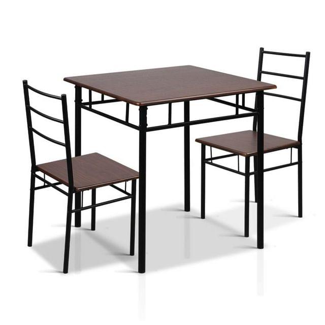 Industrial Dining Table and Chairs Set Walnut and Black