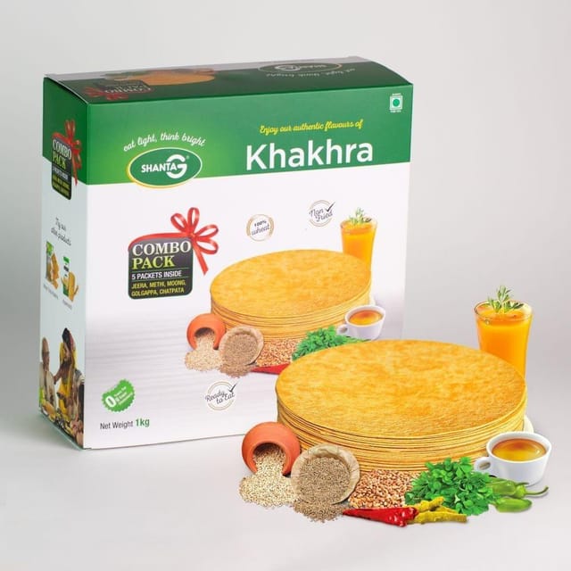 Round Khakhra Combo 200g Pack Of 5 (Jeera,Methi,Moong,Gol Gappa, Chatpat)