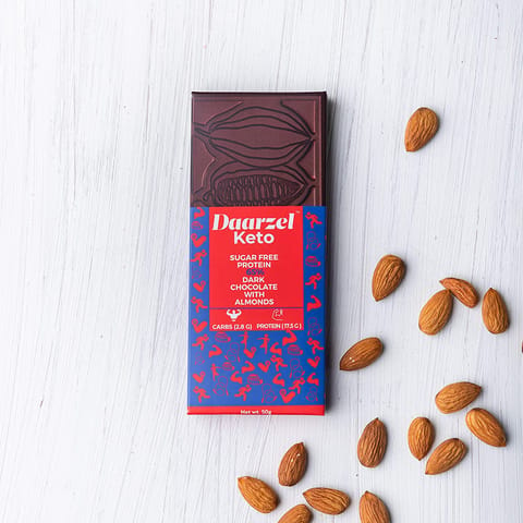 Dark Chocolate 65% Cocoa with Almonds | Sugarfree | High Protein | Low Carbs | High Protein | Natural | 50