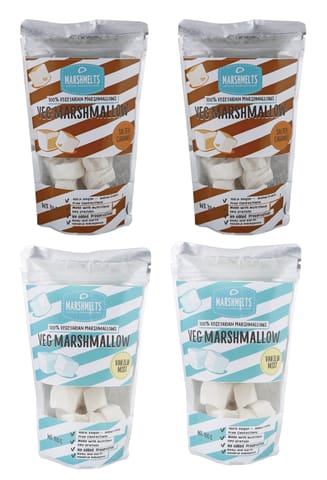 Salted Caramel - 2 Packs, Vanilla Mist- 2 Packs Marshmallow - 100g x 4 Packs - Veg Marshmelts Marshmallow