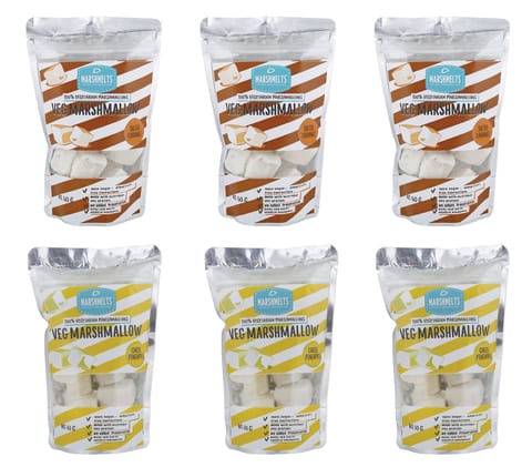 Salted Caramel - 3 packs , Cheese Pineapple - 3 packs-  60g x 6 packs - Veg Marshmelts Marshmallow