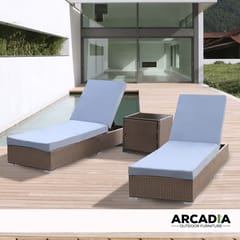 Arcadia Furniture Outdoor 3 Piece Sunlounge Set Rattan Garden Day Bed Lounger - Oatmeal and Grey