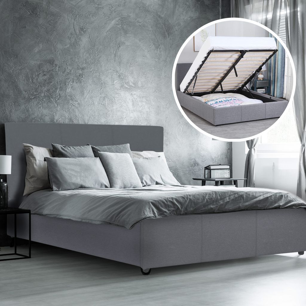 (DOUBLE) Milano Luxury Gas Lift Bed Frame Base And Headboard With Storage All Sizes - Grey