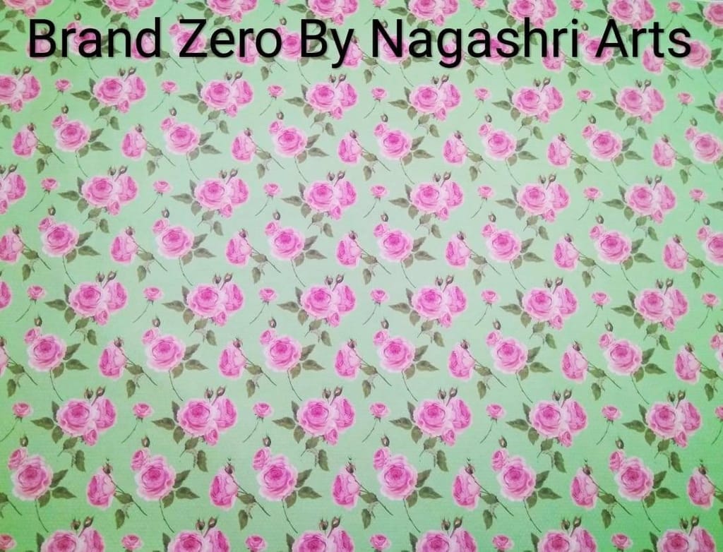 Brand Zero 120 Gsm Decoupage Paper - 23 Inches By 35 Inches Pack of 1 - Green Background With Pink Roses Paper