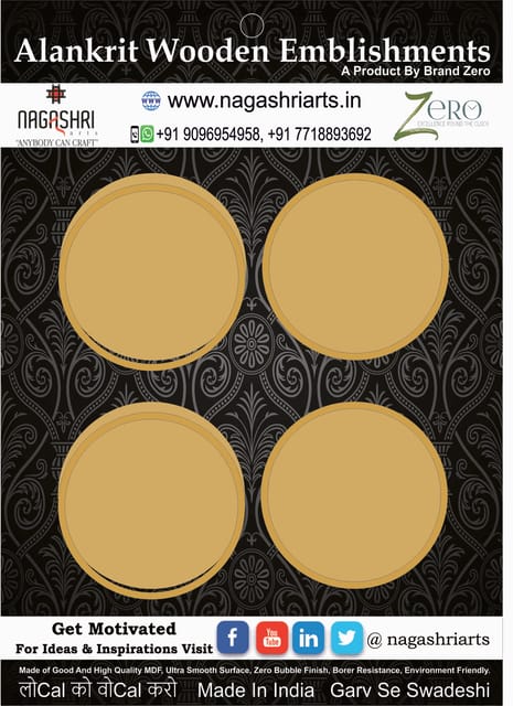 Brand Zero MDF Circle Coaster With Border Frame 4 Inches - Pack of 4 Pairs