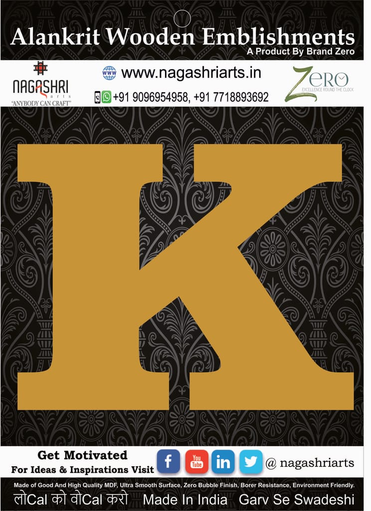 Brand Zero Alphabets, Numbers, Monograms - Upper Case K - CLBBT Font - Select Your Preference
