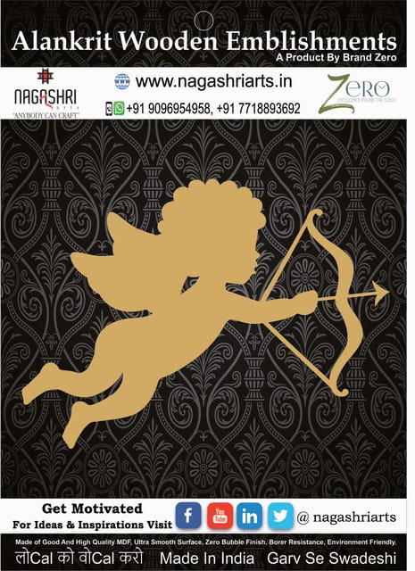 Brand Zero MDF Emblishment Angel Design 6 - Size: 2.0 Inches by 1.5 Inches And 2.5 mm Thick