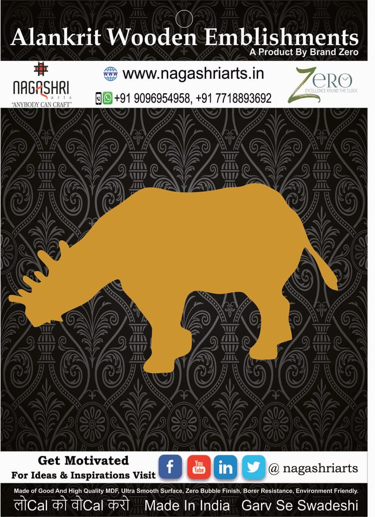 Brand Zero MDF Embellishment Rhinoceros Design 1 - Size: 3.0 Inches by 1.7 Inches And 2.5 mm Thick