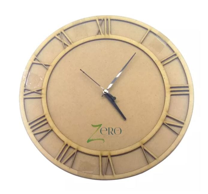 Brand Zero MDF Circular Clock With Roman Numbers - 8 Inches Diameter With 4 mm Base