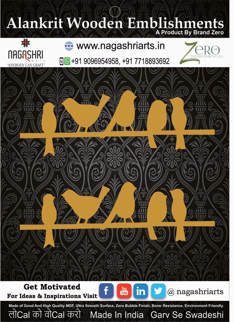 Brand Zero MDF Embellishment Combo of Two Birds On Rope Design 1 - Size: 5.0 Inches by 1.7 Inches And 2.5 mm Thick