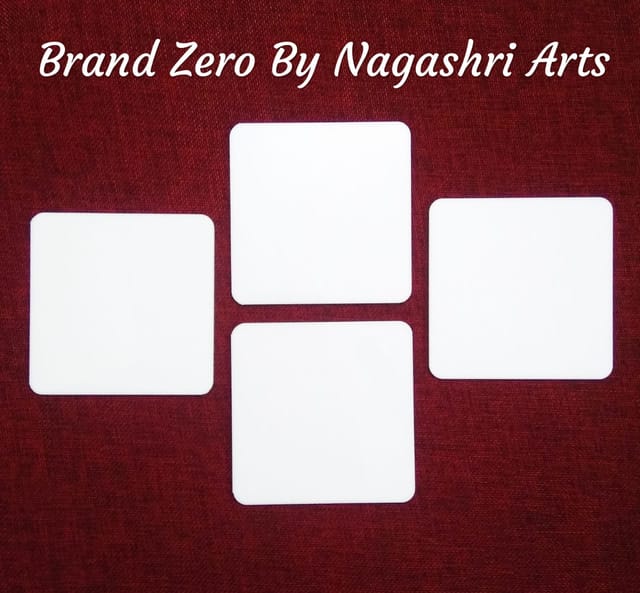 Brand Zero Milky White Acrylic Square Coasters 4 Inches Diameter - 3 MM Thick - Pack of 4 Pcs