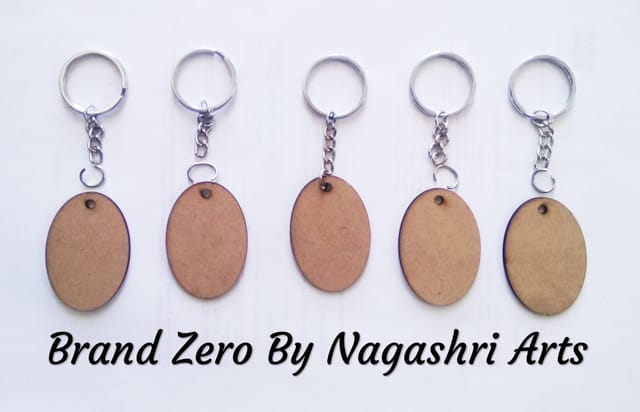Brand Zero MDF Key Chain Oval Design - Combo Of 5 Pcs - Select Your preferred Size & Thickness