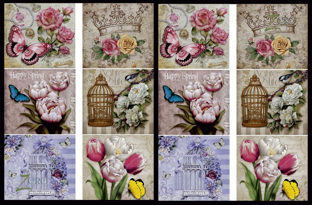 Brand Zero Luxury Speciality Decoupage Paper - Vintage Butterfly Floral Love 1 Tiles