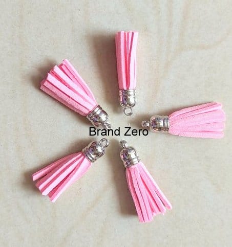 Brand Zero Leather Faux Suede Tassels - Baby Pink Color With Silver Cap - Pack of 5