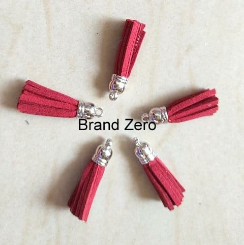 Brand Zero Leather Faux Suede Tassels -  Dark Maroon Color With Silver Cap - Pack of 5