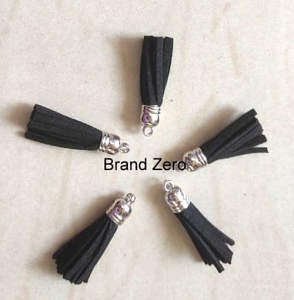 Brand Zero Leather Faux Suede Tassels -  Black Color With Silver Cap - Pack of 5