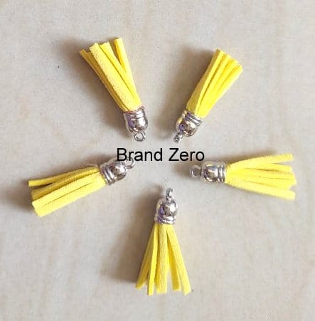 Brand Zero Leather Faux Suede Tassels -  Lemon Yellow Color With Silver Cap - Pack of 5