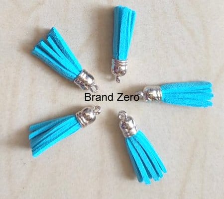 Brand Zero Leather Faux Suede Tassels - Sky Blue Color With Silver Cap - Pack of 5