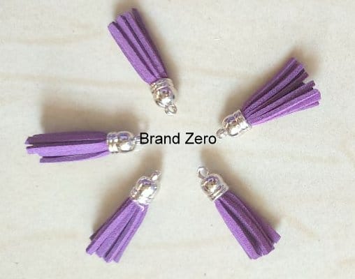 Brand Zero Leather Faux Suede Tassels - Purple Color With Silver Cap - Pack of 5