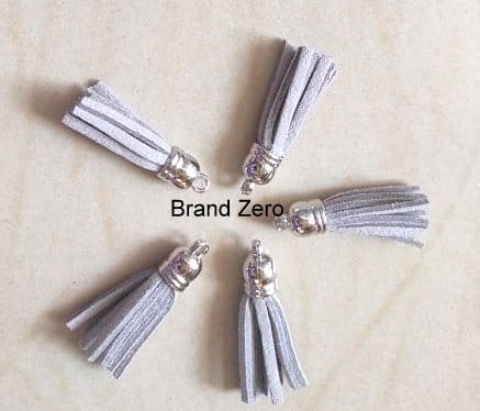 Brand Zero Leather Faux Suede Tassels - Grey Color With Silver Cap - Pack of 5
