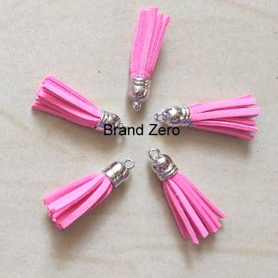 Brand Zero Leather Faux Suede Tassels - Light Pink Color With Silver Cap - Pack of 5