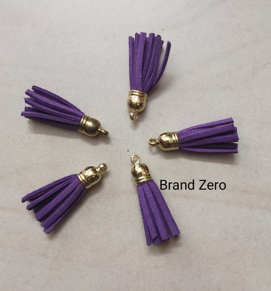Brand Zero Leather Faux Suede Tassels - Dark Purple Color With Gold Cap - Pack of 5