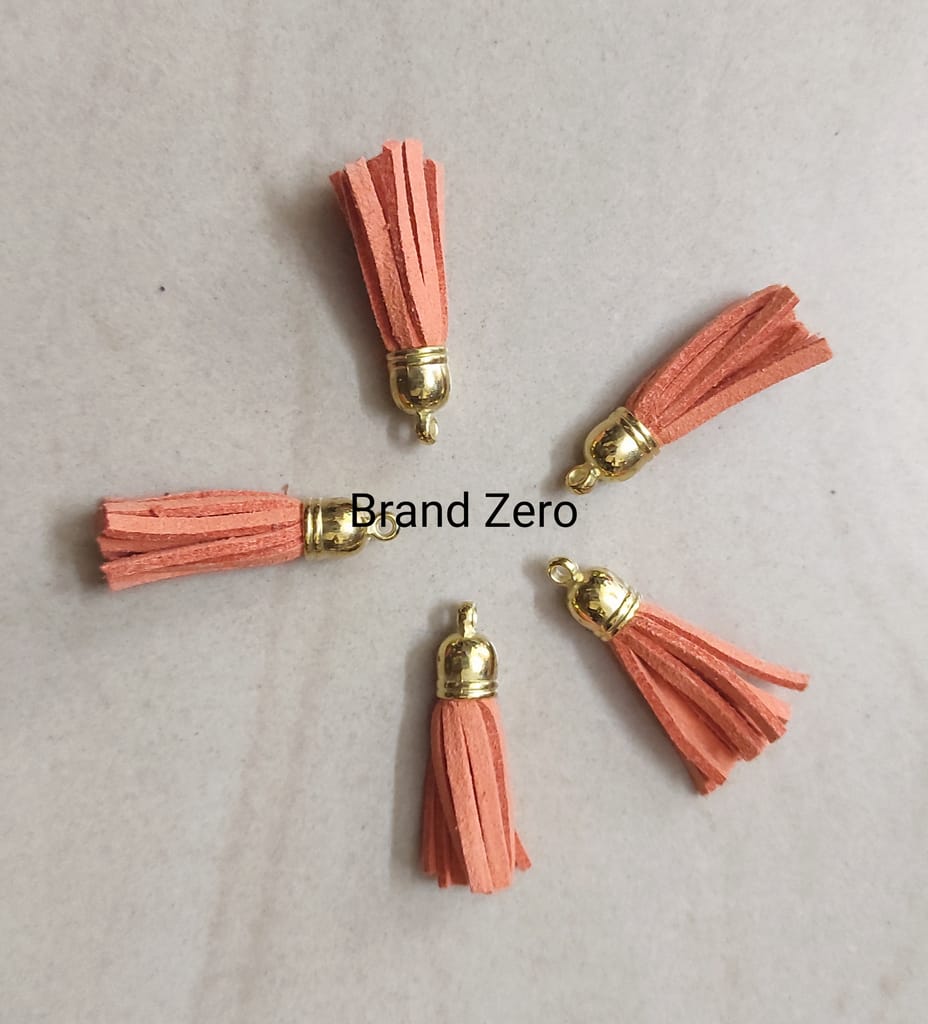 Brand Zero Leather Faux Suede Tassels - Orange Color With Gold Cap - Pack of 5