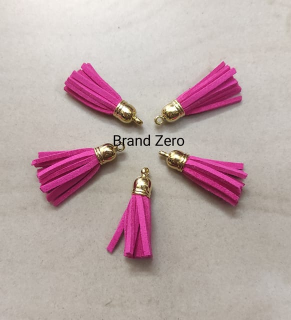 Brand Zero Leather Faux Suede Tassels - Dark Pink Color With Gold Cap - Pack of 5