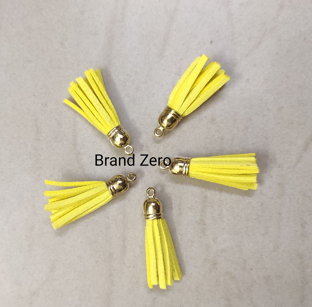 Brand Zero Leather Faux Suede Tassels - Yellow Color With Gold Cap - Pack of 5