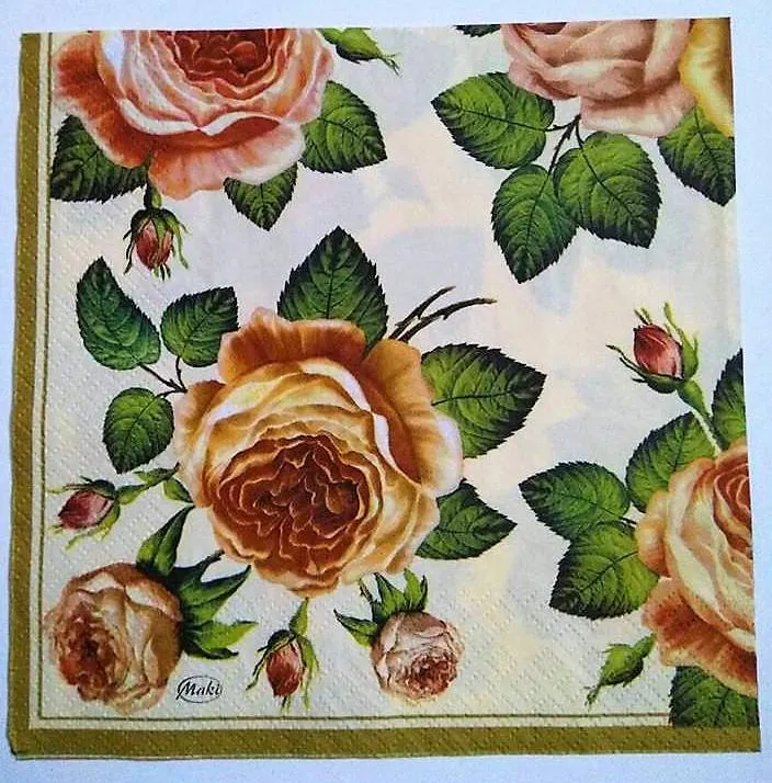 Decoupage Napkin/ Tissue Papers - 33cm by 33cm - Rose paradise with white background