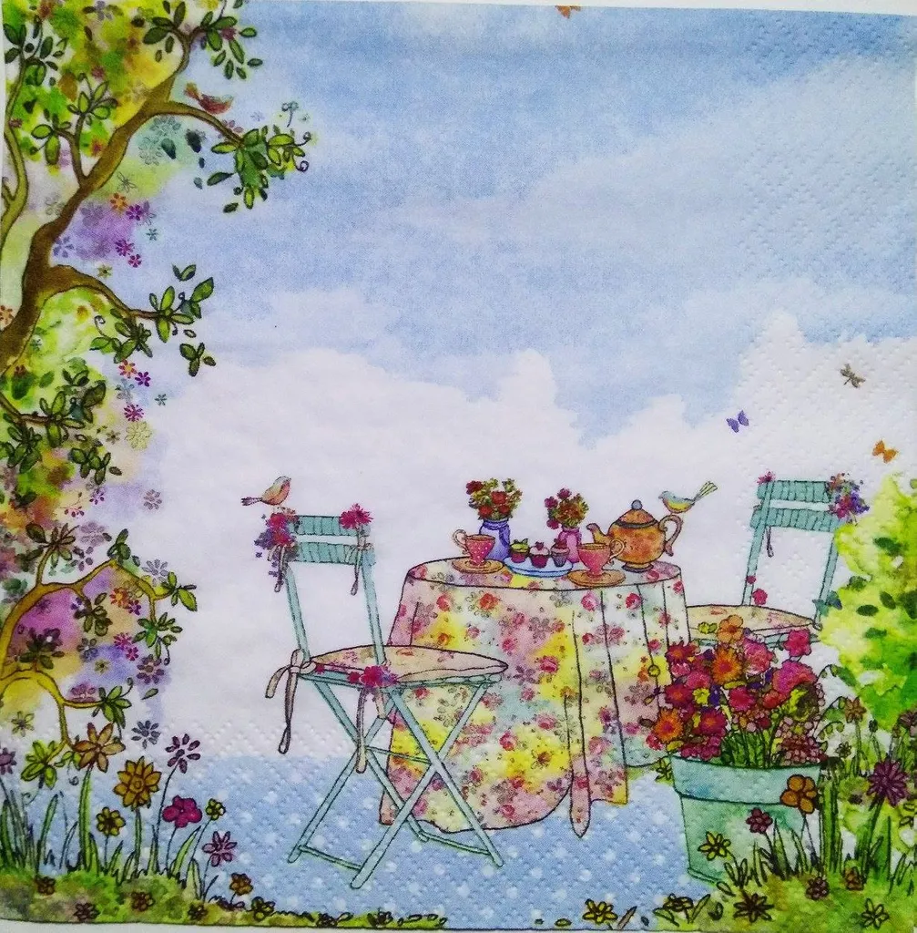 Decoupage Napkin / Tissue papers -  33cm by 33cm - Lunch in Garden