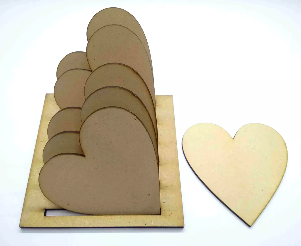 Brand Zero MDF Heart Coasters With Stand - Pack of 6 Pcs Coasters And 1 Piece of Stand