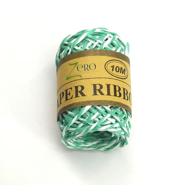 Double Color Paper Twine String 10 Meter Roll - Green White 2 Ply - 2mm Diameter