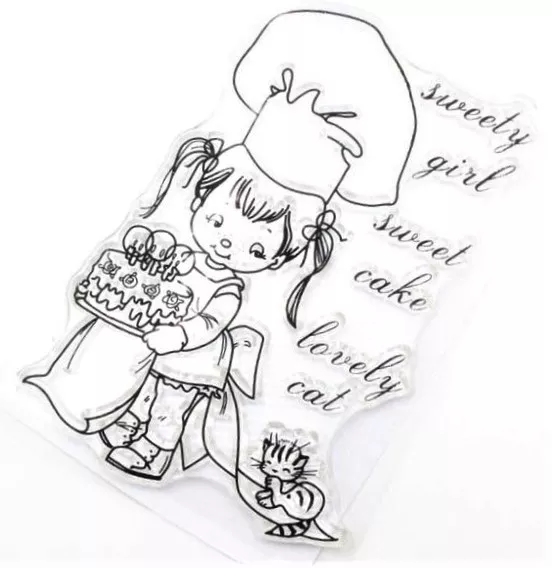 Clear Stamps Imported - Sweety Girl With Lovely Cat 6cm * 9cm