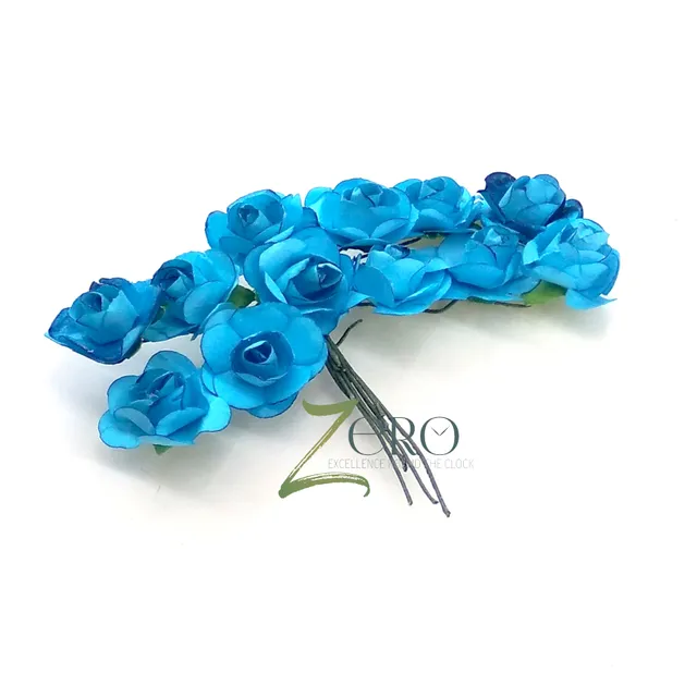 Bunch of 12 Pcs Hand Made Paper Flower - Blue Color