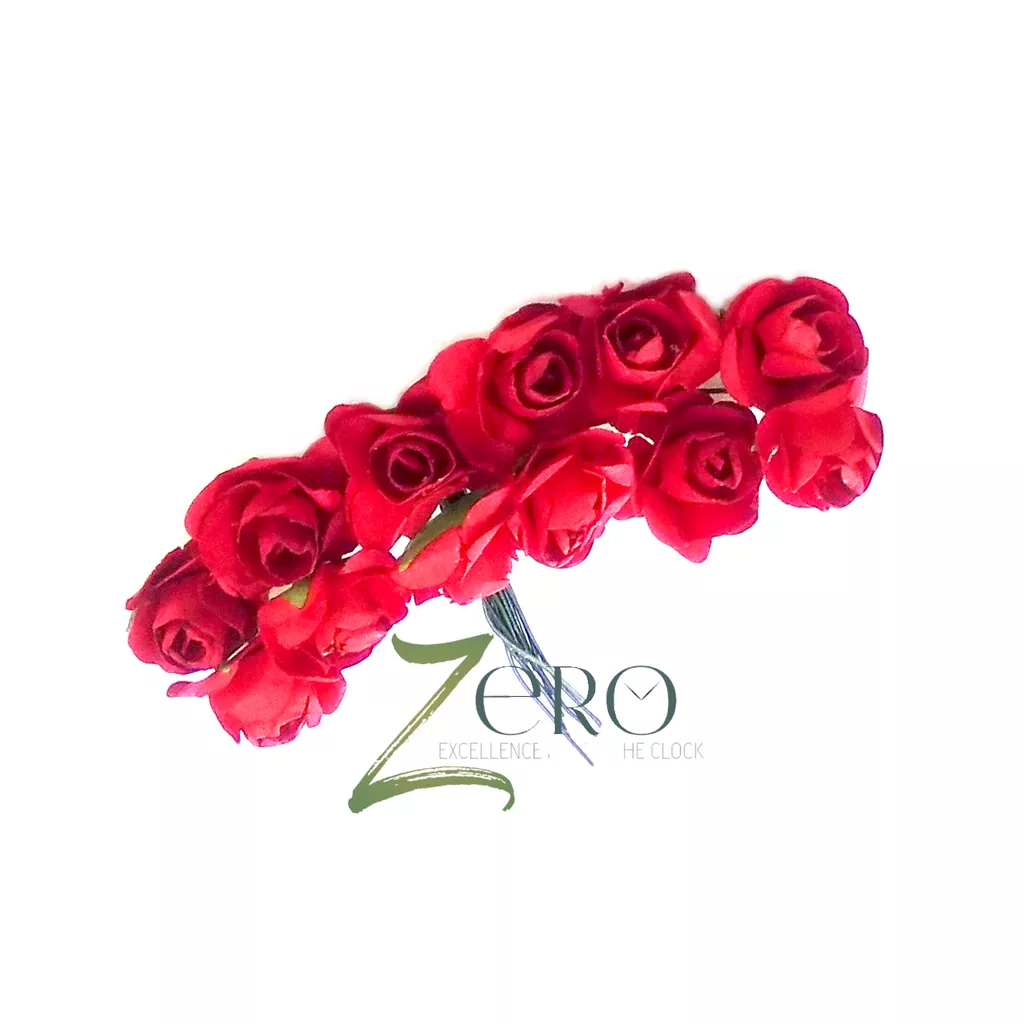 Bunch of 12 Pcs Hand Made Paper Flower - Red Color