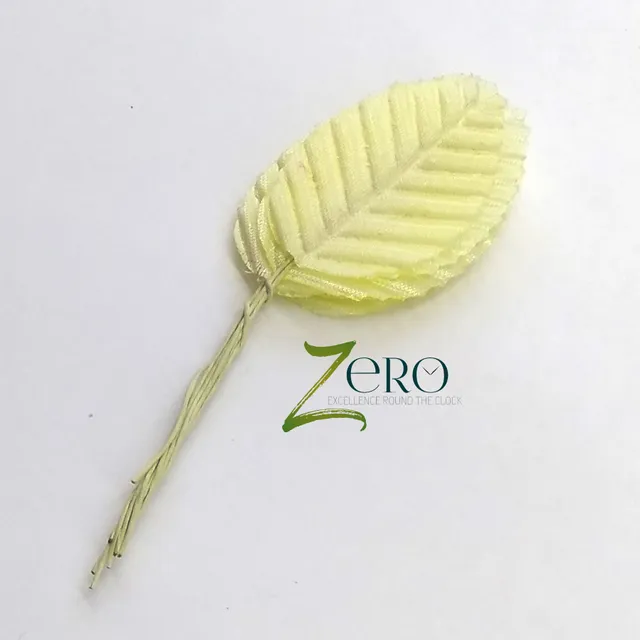 Bunch of 10 Pcs Hand Made Fabric Leaves - Light Yellow Color