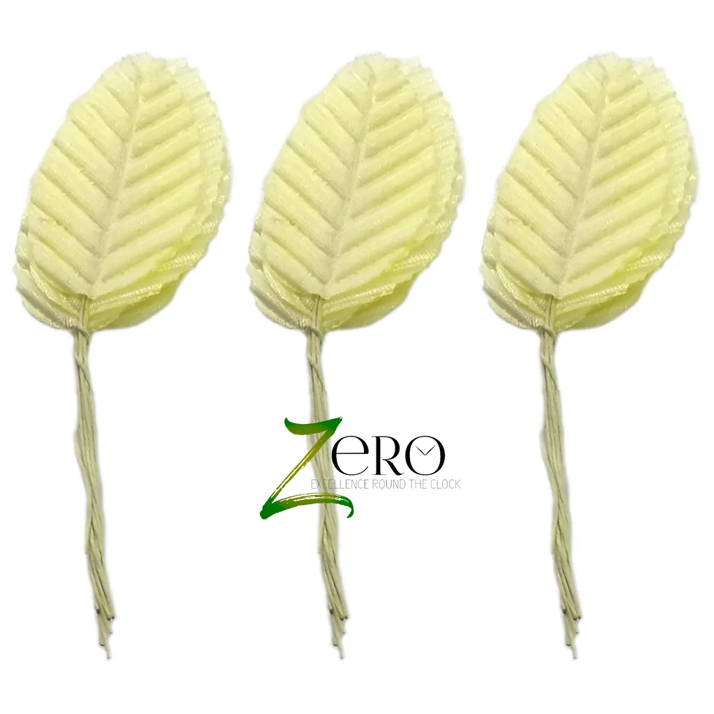 Bunch of 30 Pcs Hand Made Fabric Leaves - Light Yellow Color