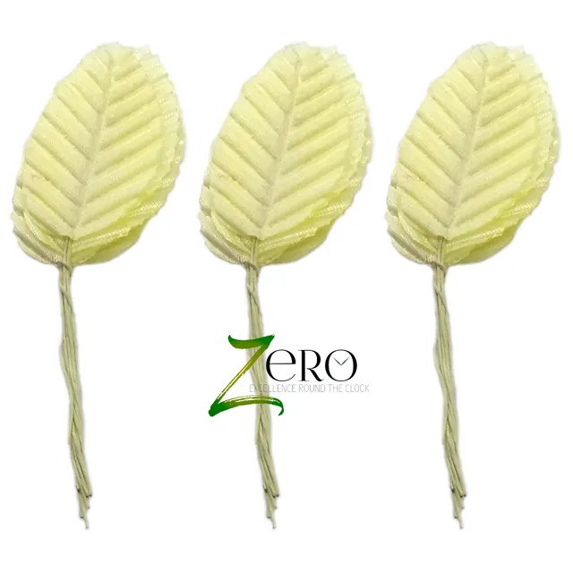 Bunch of 30 Pcs Hand Made Fabric Leaves - Light Yellow Color