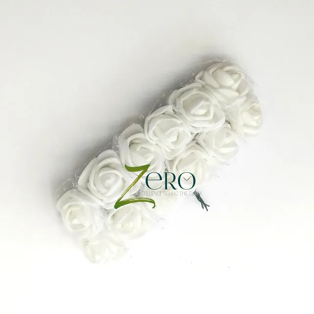 Bunch of 12 Pcs Hand Made Foam Flower Small - White Color